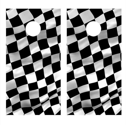 Checkered Flag Cornhole Board Decals Bean Bag Toss