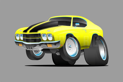 Car Art Chevelle Muscle Car Cartoon Yellow Cartoon Wall Decal