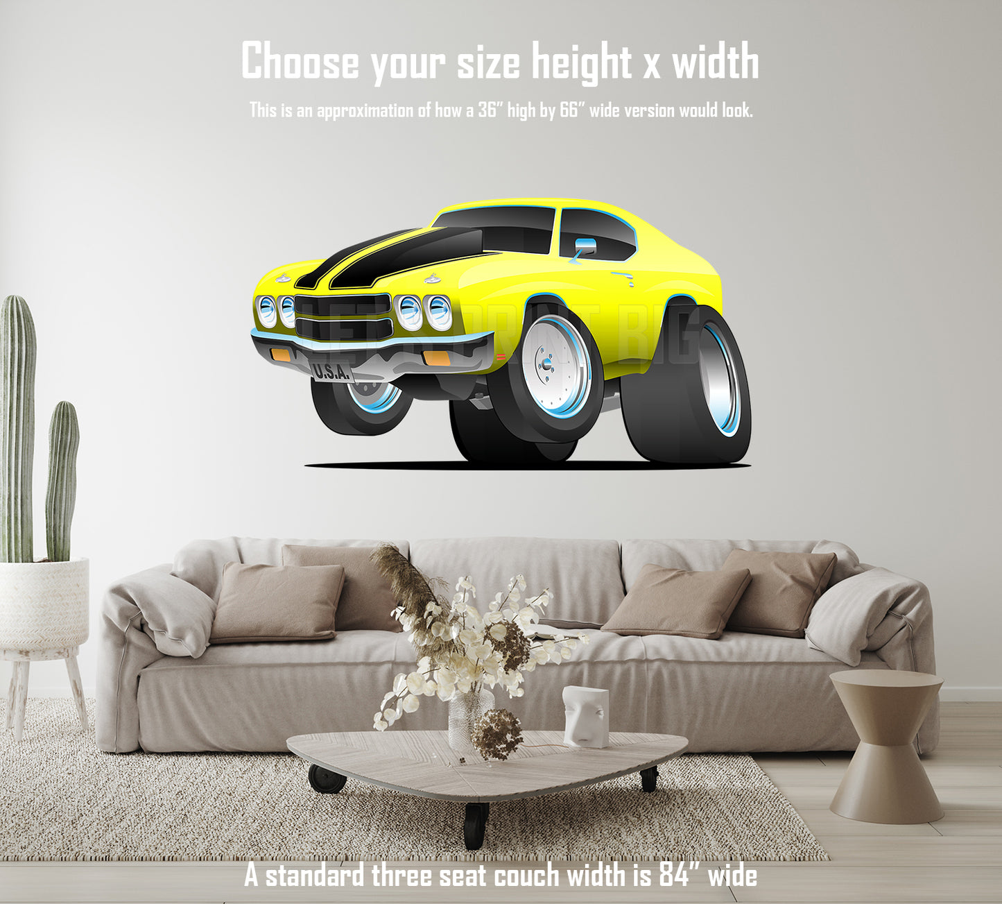 Car Art Chevelle Muscle Car Cartoon Yellow Cartoon Wall Decal