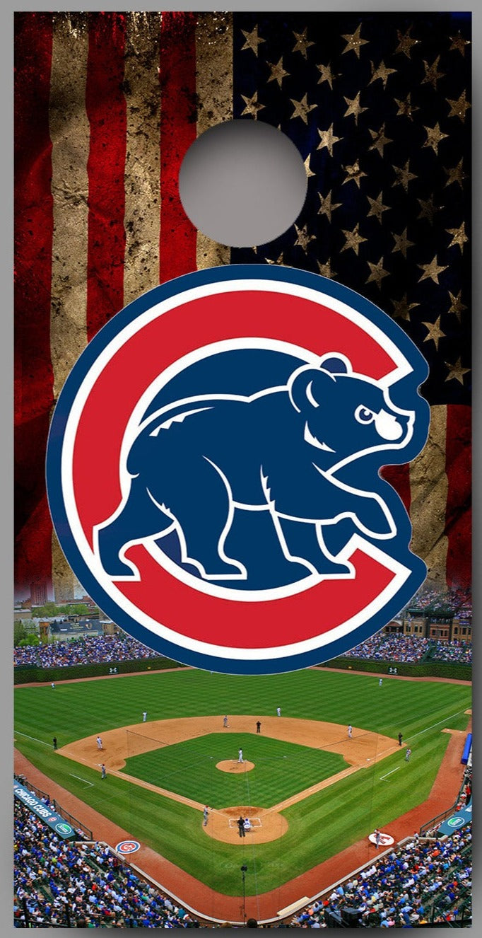 Chicago Cubs Aged Flag Ball Field Design Cornhole Board Decal Wraps