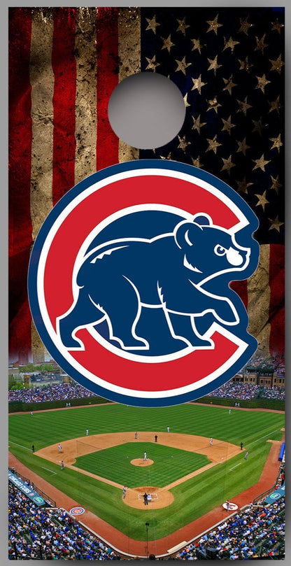 Chicago Cubs Aged Flag Ball Field Design Cornhole Board Decal Wraps