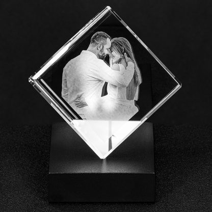 Custom Photo Engraved Crystal - Cut Corner Cube