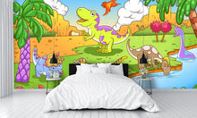 Cute Dinosaurs in Prehistoric Scene Wall Mural