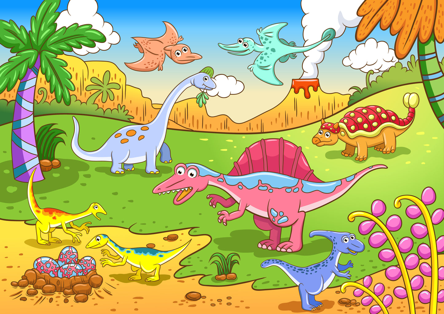 Dinosaurs in Prehistoric Scenes Wall Mural