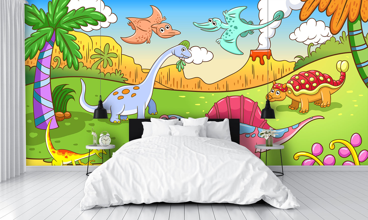Dinosaurs in Prehistoric Scenes Wall Mural