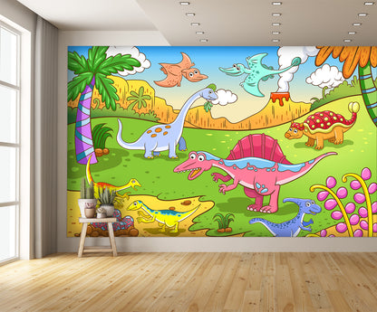 Dinosaurs in Prehistoric Scenes Wall Mural