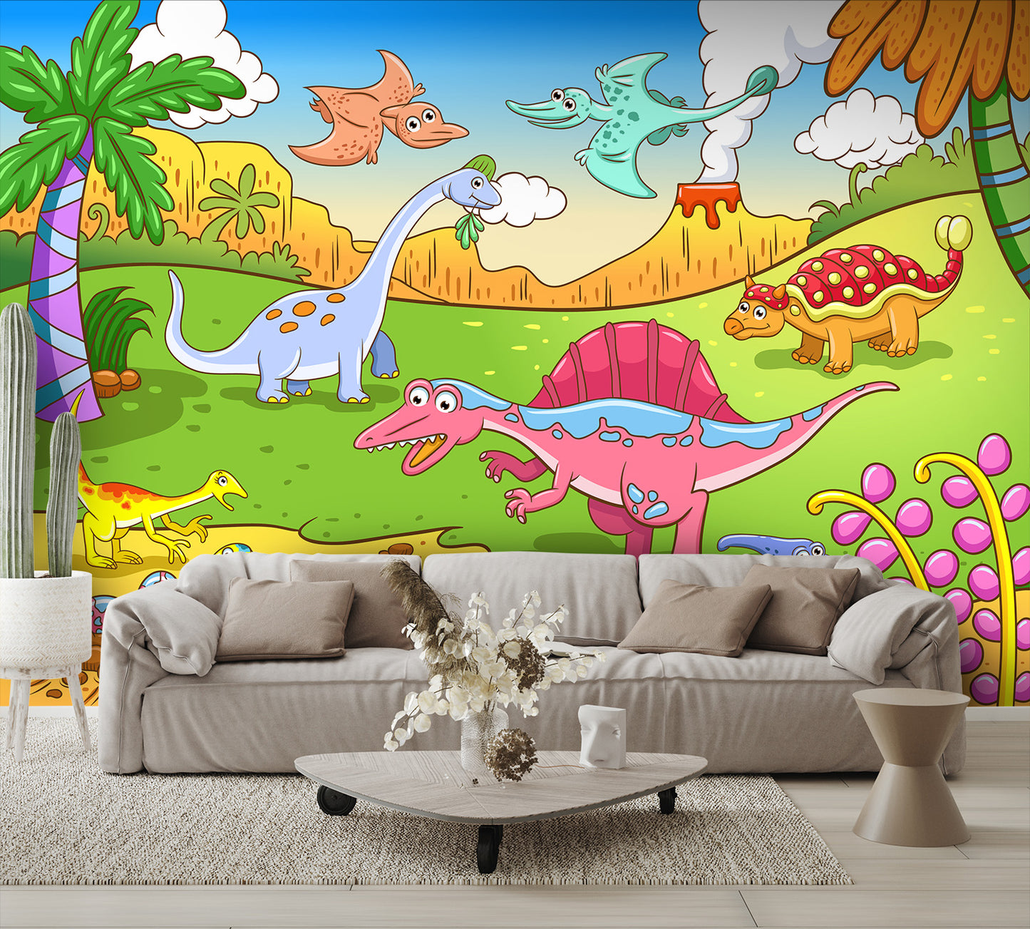 Dinosaurs in Prehistoric Scenes Wall Mural