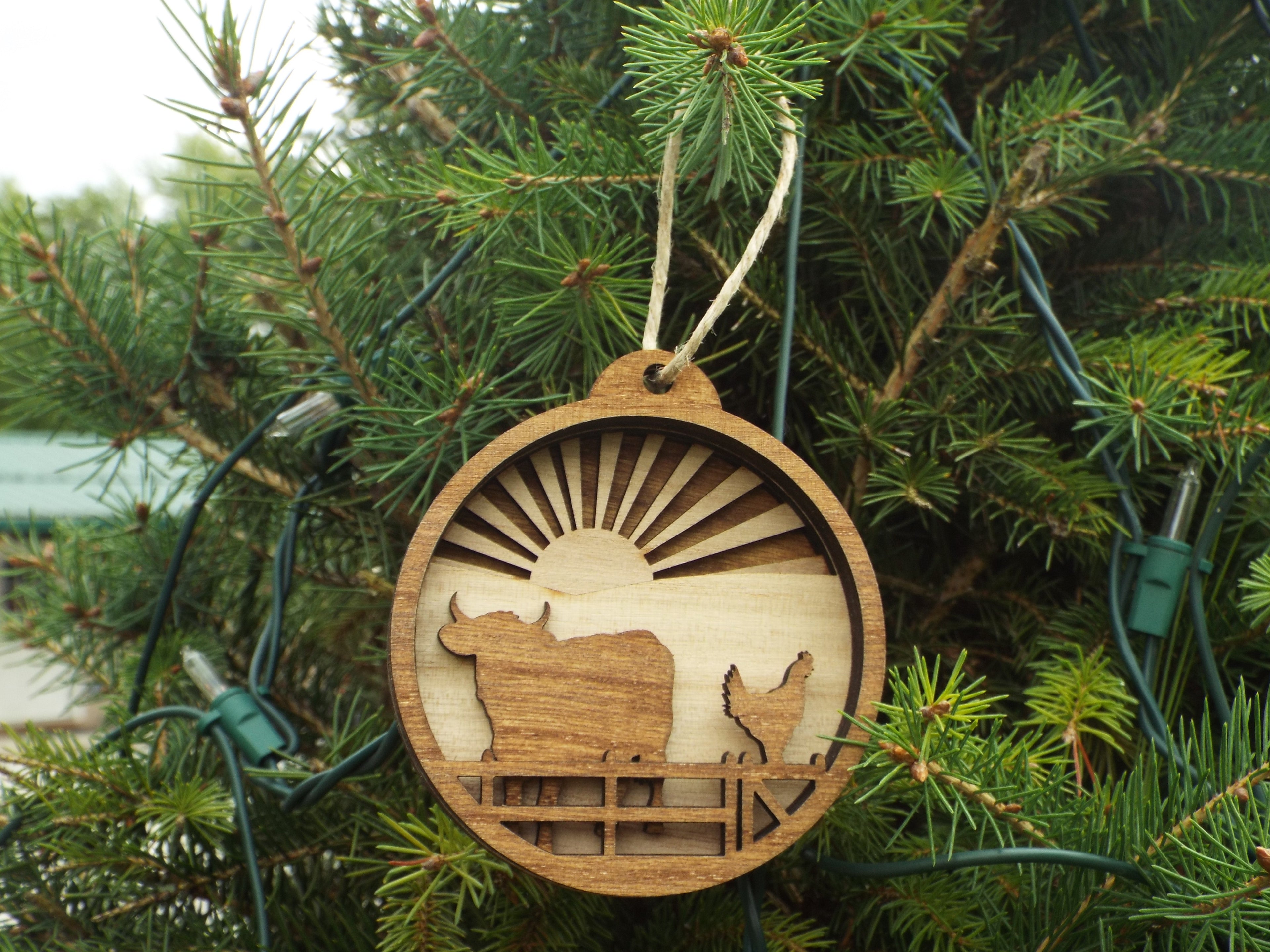 Christmas Ornament Chicken Cow Sunrise
