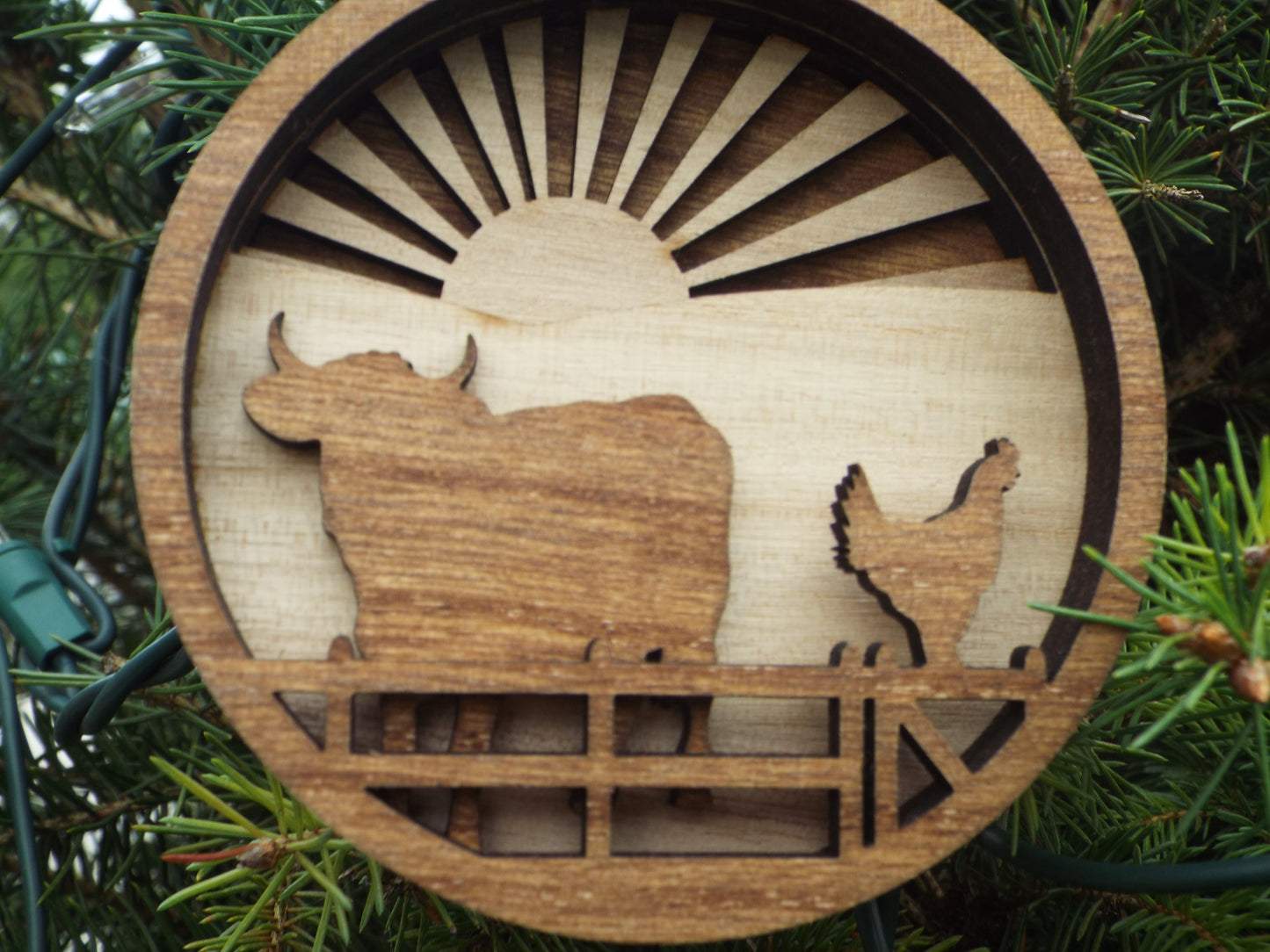 Christmas Ornament Chicken Cow Sunrise
