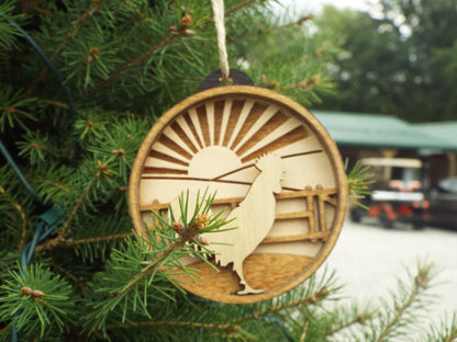 Christmas Ornament Rooster Light Stain Sunrise