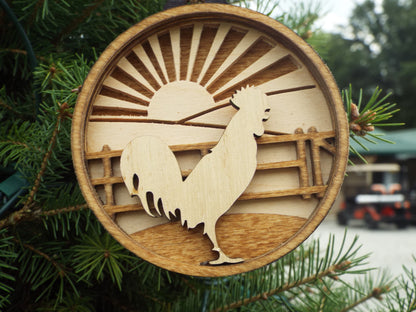 Christmas Ornament Rooster Light Stain Sunrise