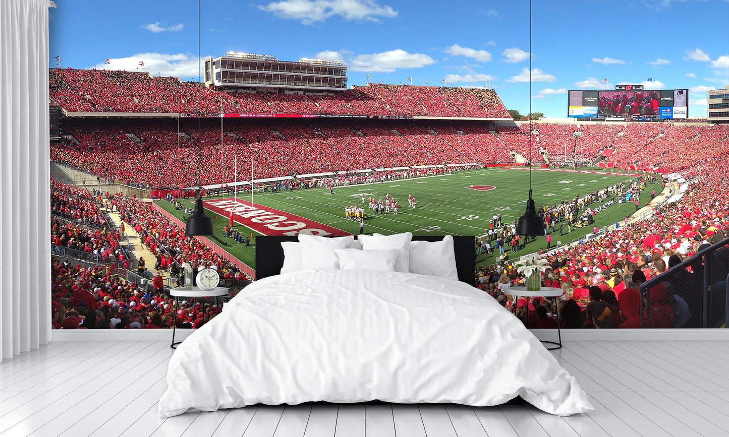 Camp Randall Stadium Day Game Blue Sky and Clouds Wall Mural