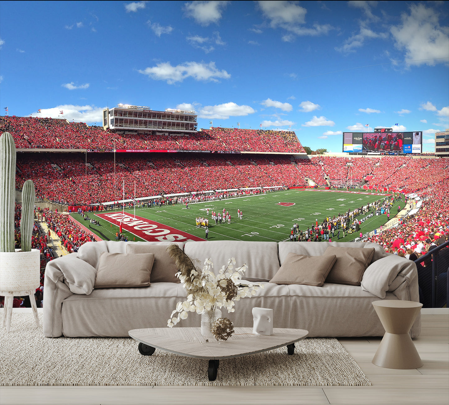 Camp Randall Stadium Day Game Blue Sky and Clouds Wall Mural