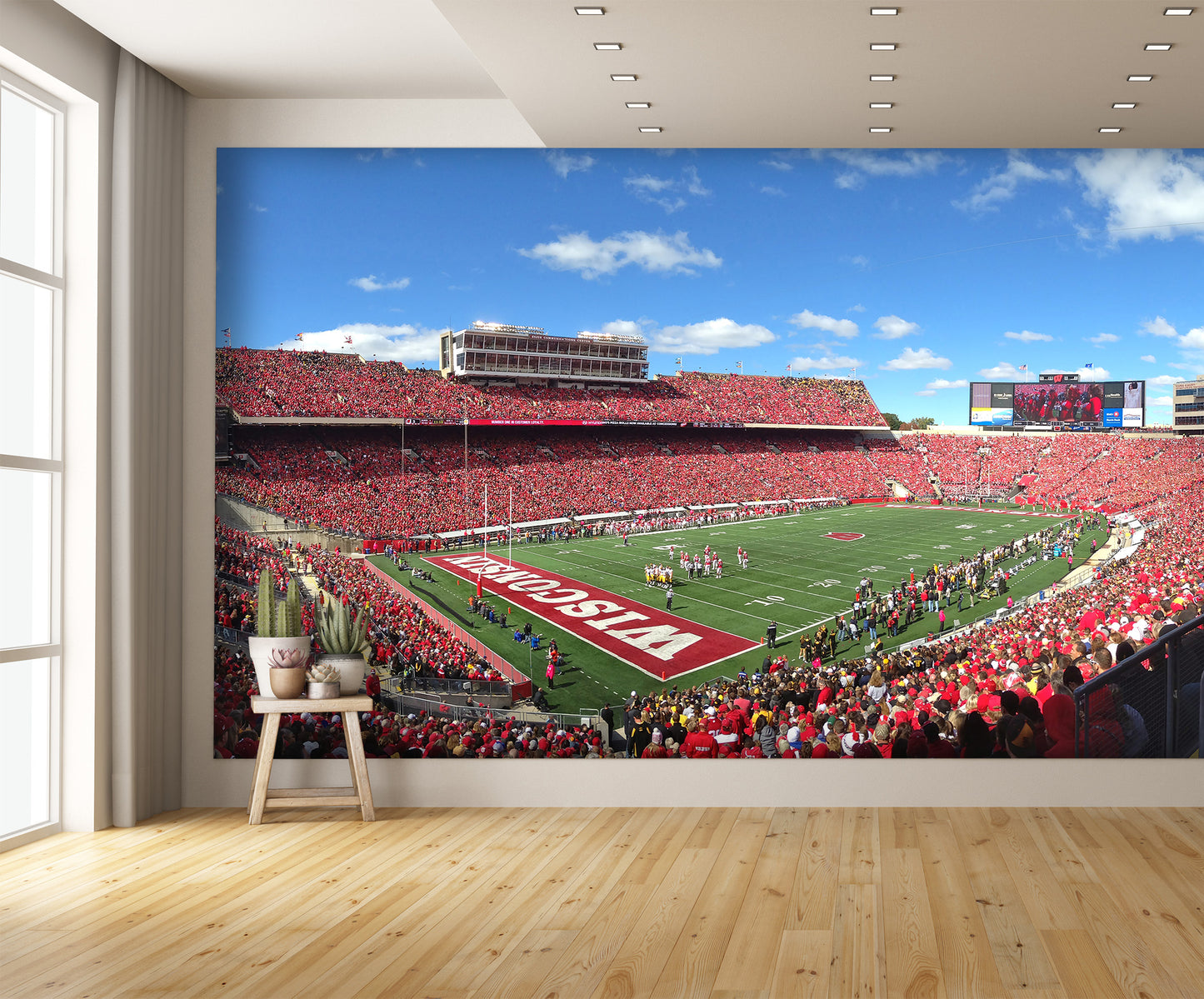 Camp Randall Stadium Day Game Blue Sky and Clouds Wall Mural