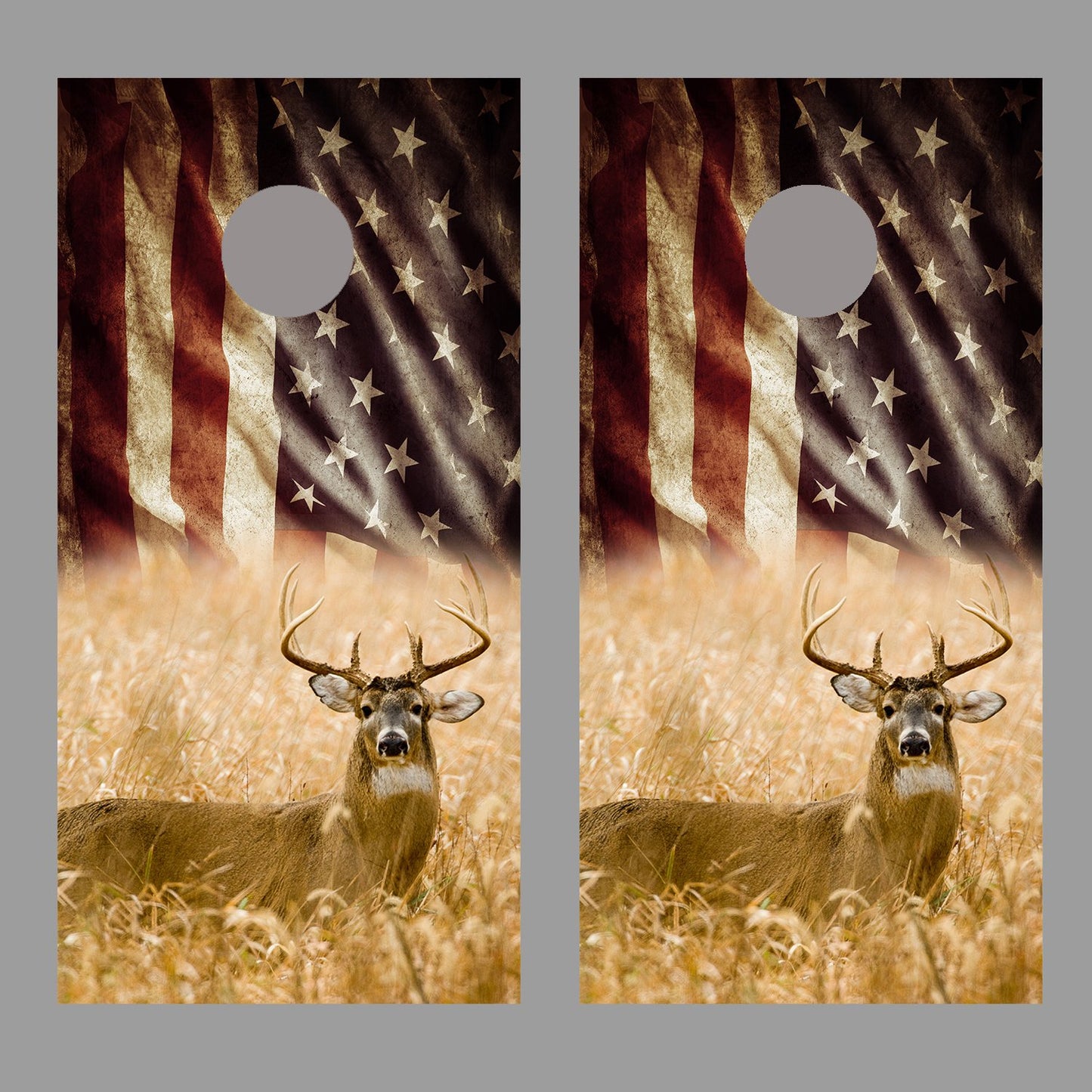Deer Aged American Waving Flag Corn hole Board Decal Wraps