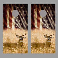 Deer Aged American Waving Flag Corn hole Board Decal Wraps