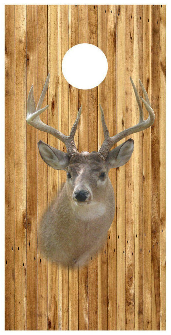 Wood background with Deer head Cornhole Graphics Decal Wrap