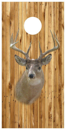 Wood background with Deer head Cornhole Graphics Decal Wrap