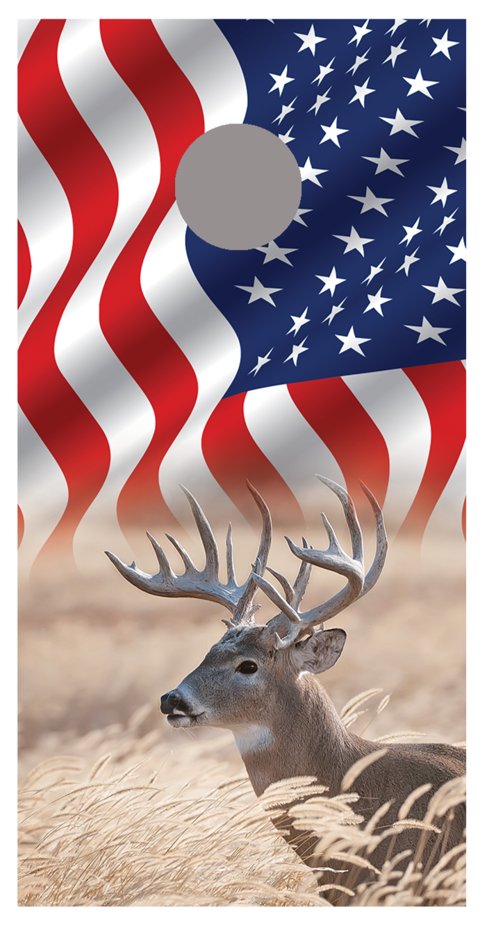 Deer and Flag Design A Cornhole Board Decal Wrap