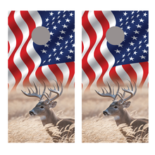 Deer and Flag Design A Cornhole Board Decal Wrap