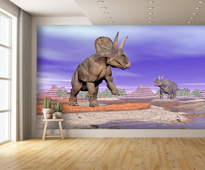 Diceratops Dinosaurs in Nature Wall Mural