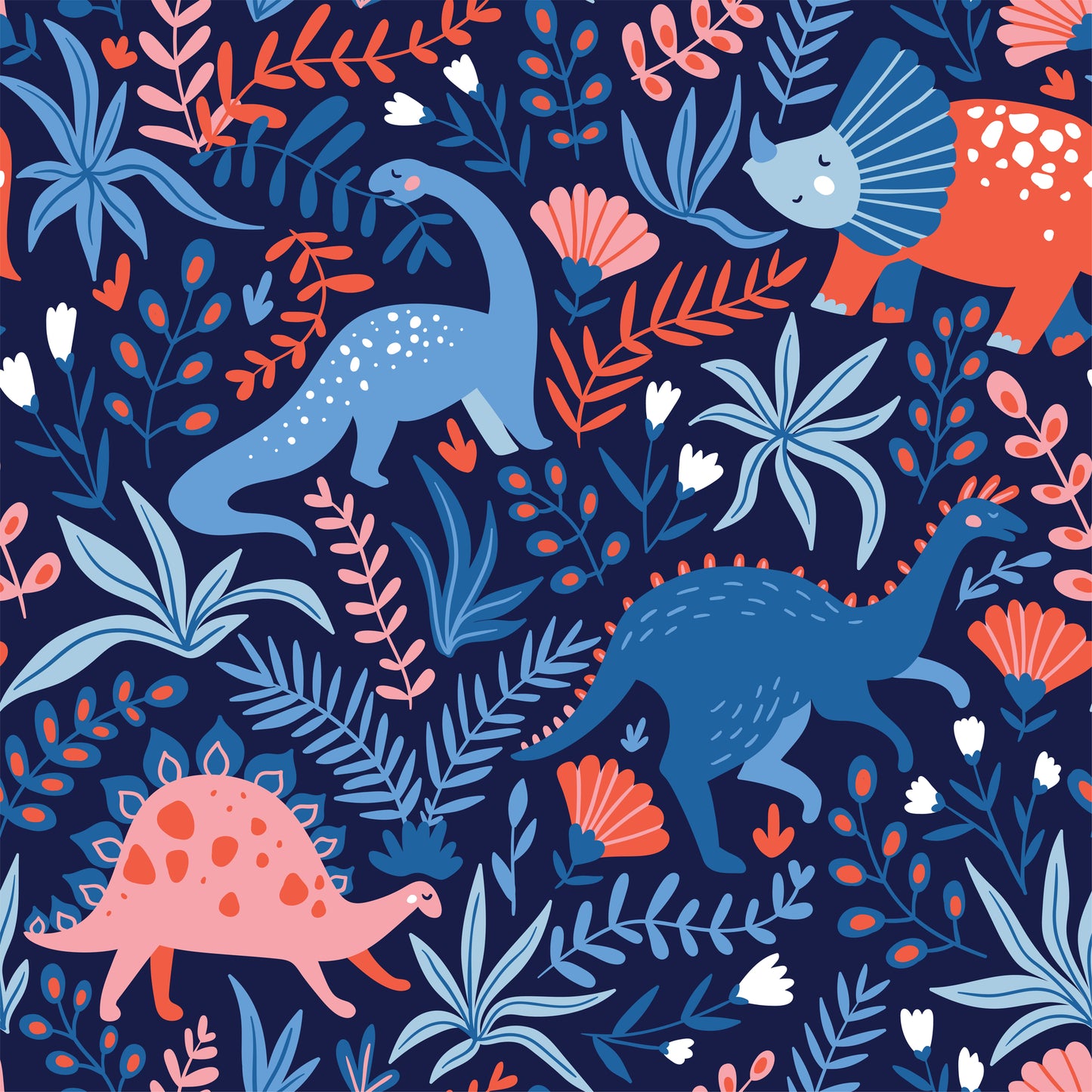 Dinosaurs and Tropical Leaves Wall Mural