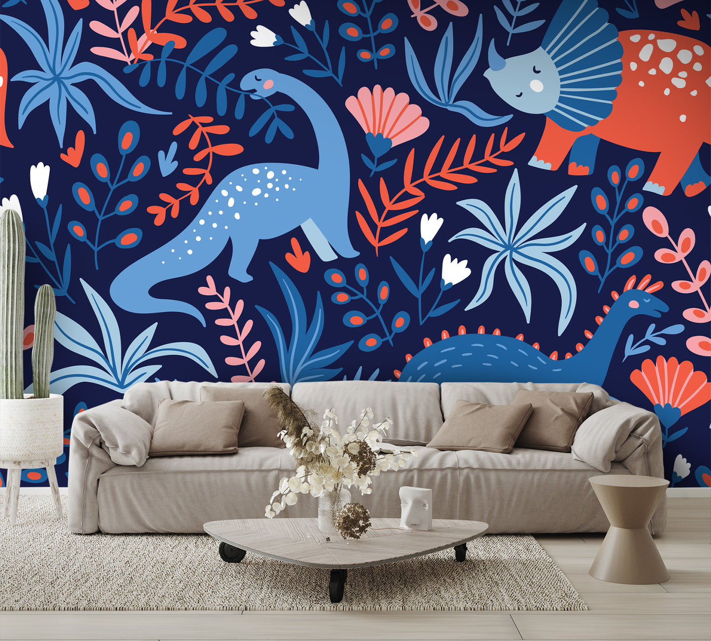 Dinosaurs and Tropical Leaves Wall Mural