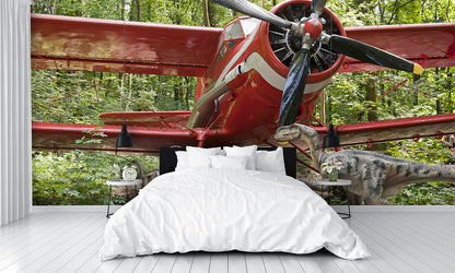 Dinosaurs and Biplane Wall Mural