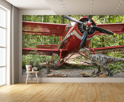 Dinosaurs and Biplane Wall Mural