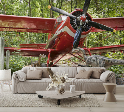 Dinosaurs and Biplane Wall Mural