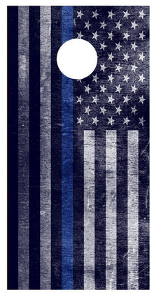 Thin Blue Line American Flag Distressed Corn Hole Board Decal Wrap