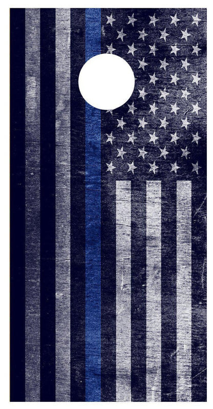 Thin Blue Line American Flag Distressed Corn Hole Board Decal Wrap