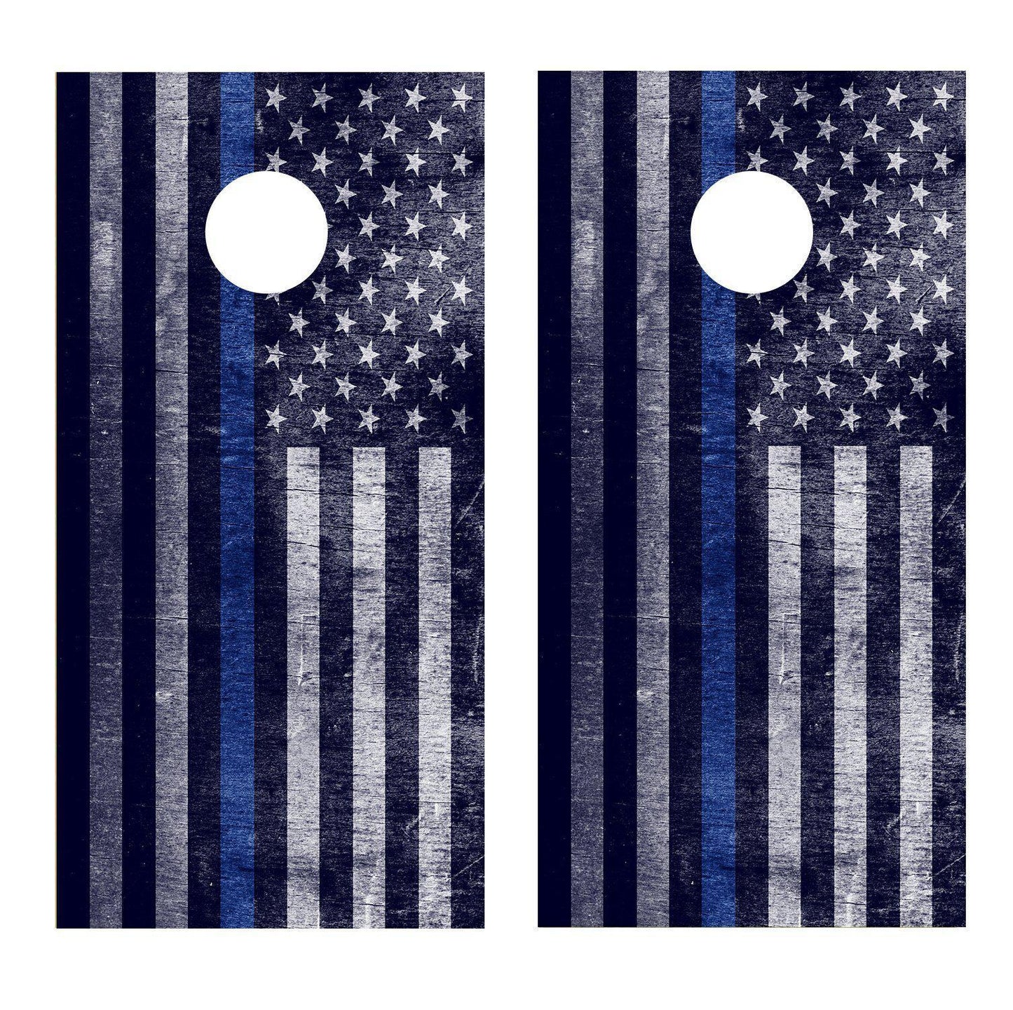 Thin Blue Line American Flag Distressed Corn Hole Board Decal Wrap