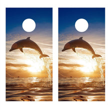 Dolphin Jump Sunset Ocean Corn Hole Board Decal Wrap