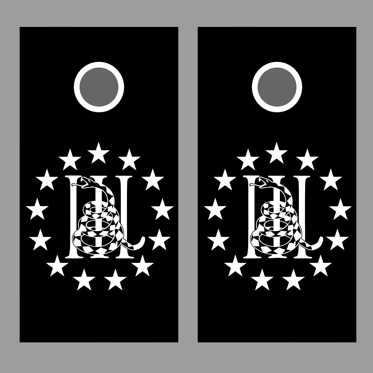 Don't Tread on Me Black Design Cornhole Board Decal Wraps