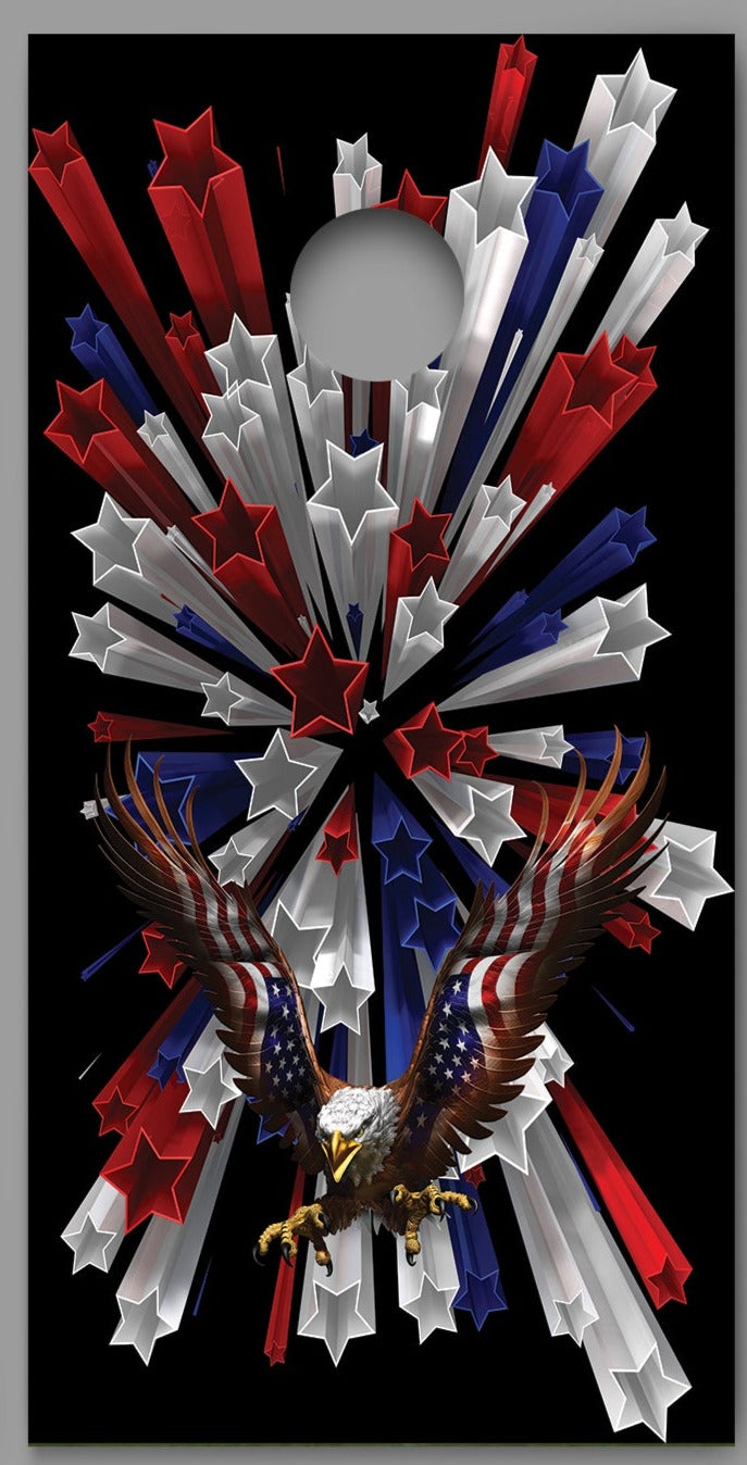 American Eagle Shooting Stars Red White Blue Design Cornhole Board Decal Wraps