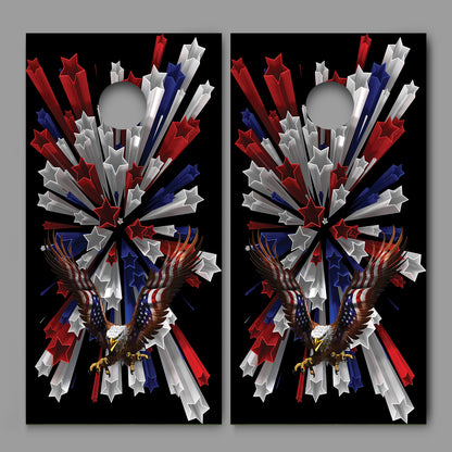 American Eagle Shooting Stars Red White Blue Design Cornhole Board Decal Wraps