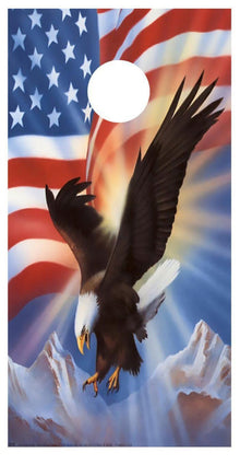 Eagle Flag Flying Mountain Corn Hole Decal Wrap