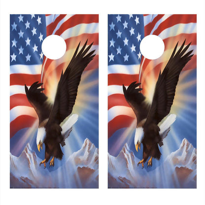 Eagle Flag Flying Mountain Corn Hole Decal Wrap