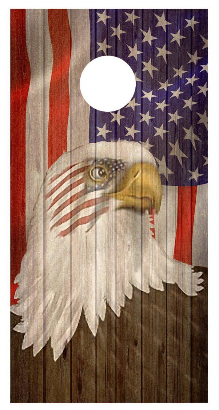 Bald Eagle Flag Wood Grain Corn Hole Decal Wrap