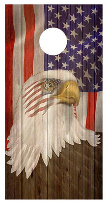 Bald Eagle Flag Wood Grain Corn Hole Decal Wrap