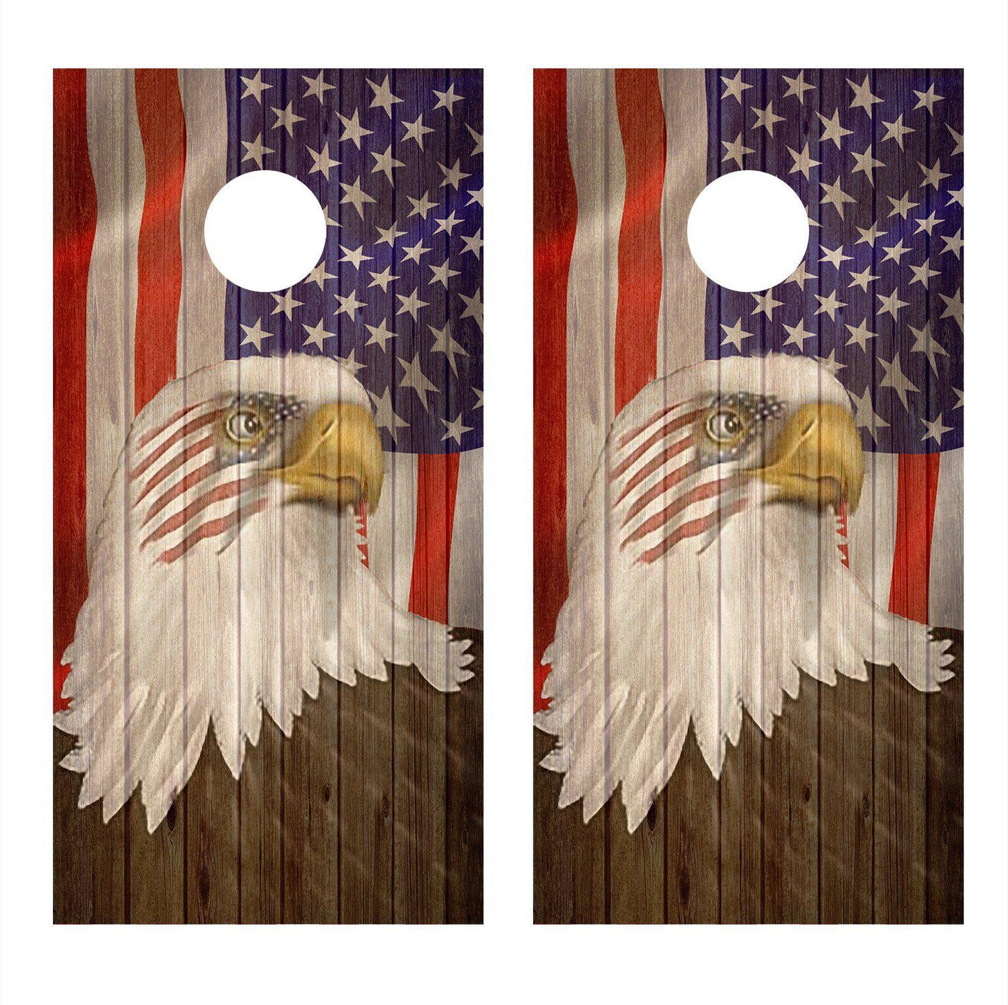 Bald Eagle Flag Wood Grain Corn Hole Decal Wrap