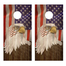 Bald Eagle Flag Wood Grain Corn Hole Decal Wrap