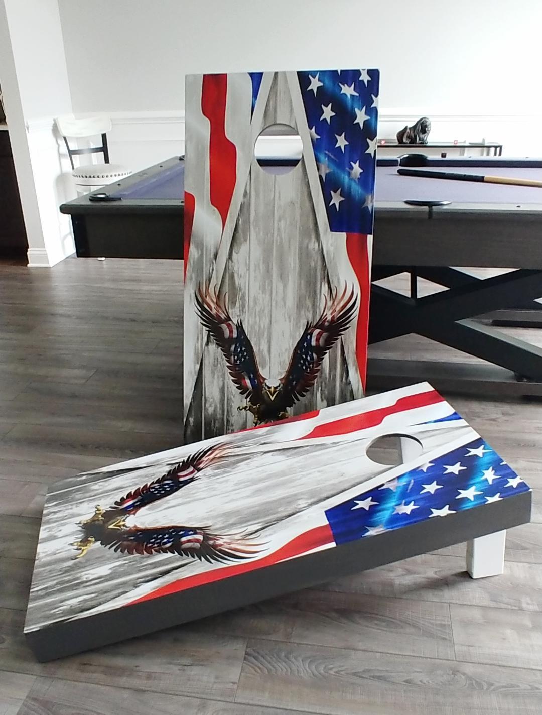 Bald Eagle Flag Corn Hole Board Wraps Wood Grain Cornhole customer submission