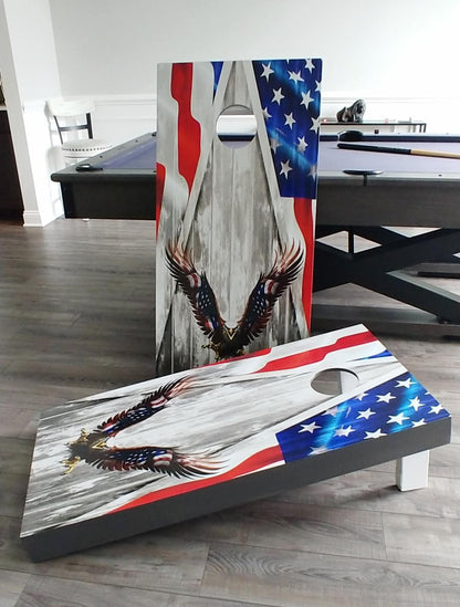 Bald Eagle Flag Corn Hole Board Wraps Wood Grain Cornhole customer submission