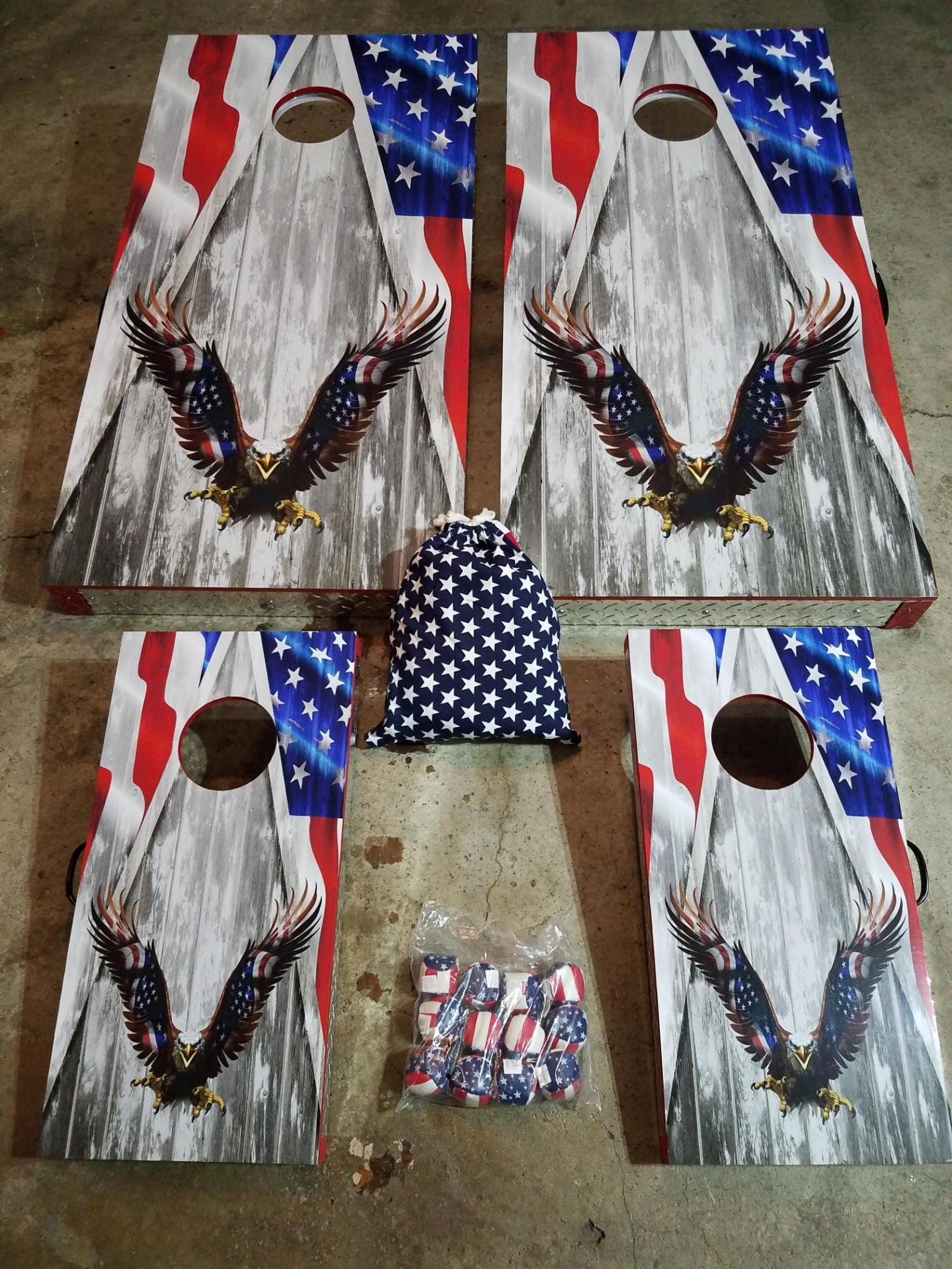 Bald Eagle Flag Corn Hole Board Wraps Wood Grain Cornhole customer photo