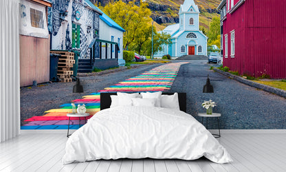 Empty Street of Seydisfjordur Town East Iceland Europe Wall Mural