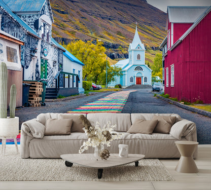 Empty Street of Seydisfjordur Town East Iceland Europe Wall Mural