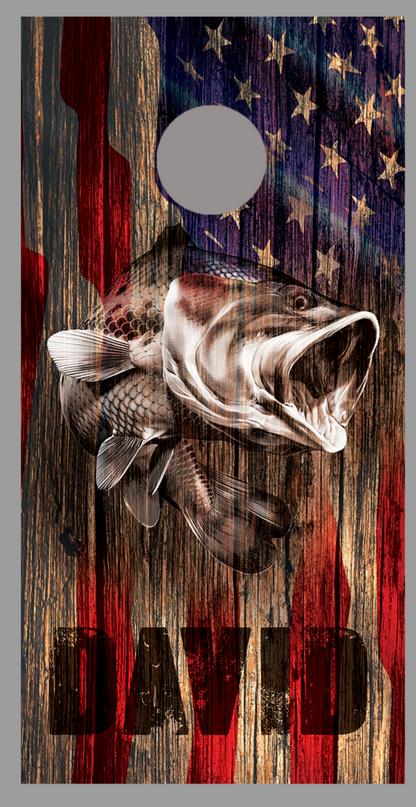 Bass Fish Wood American Flag Customized With Your Name Corn Hole Wrap