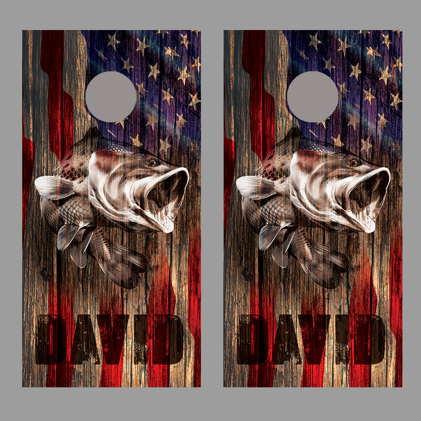 Bass Fish Wood American Flag Customized With Your Name Corn Hole Wrap
